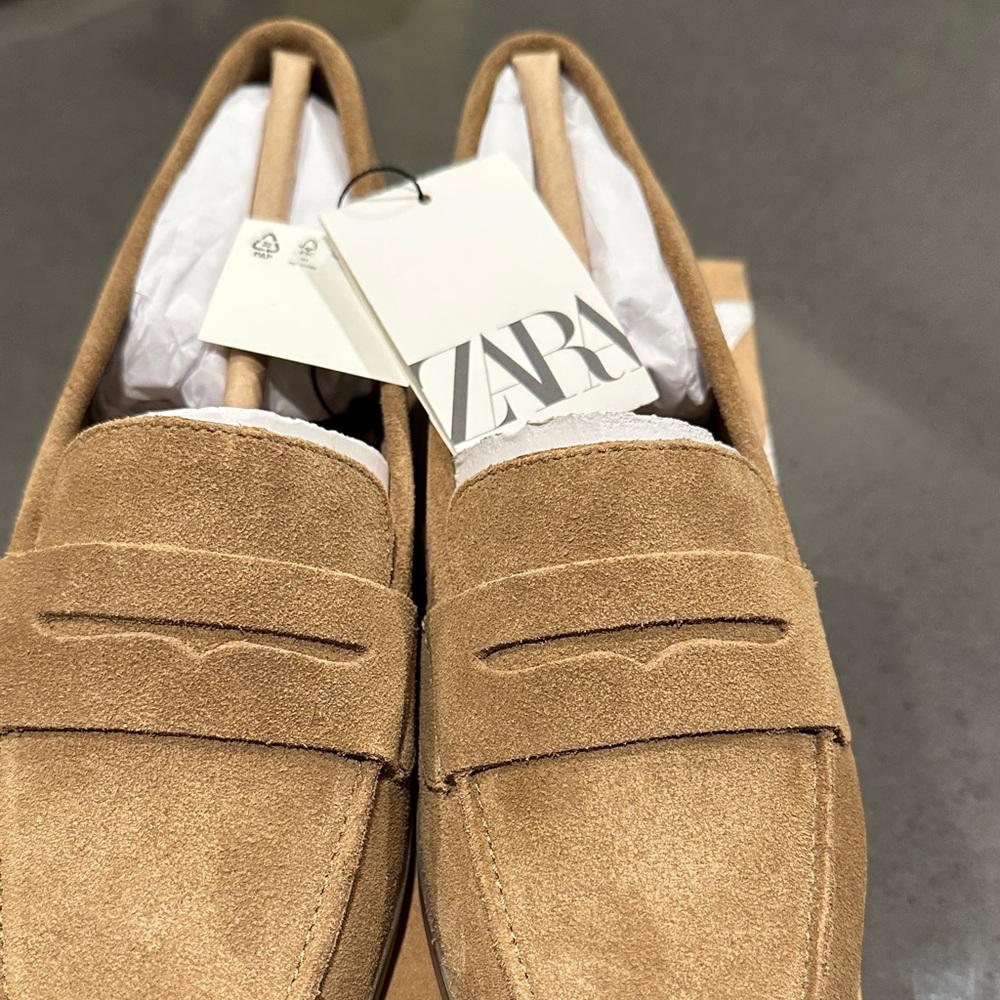 ZARA Men’s Suede Penny Loafers in Tan